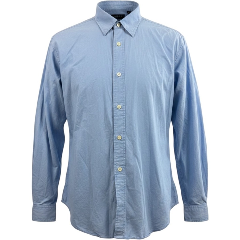 Guess Light Blue 100% Cotton Long Sleeve Button Down Shirt Mens XLarge Vintage